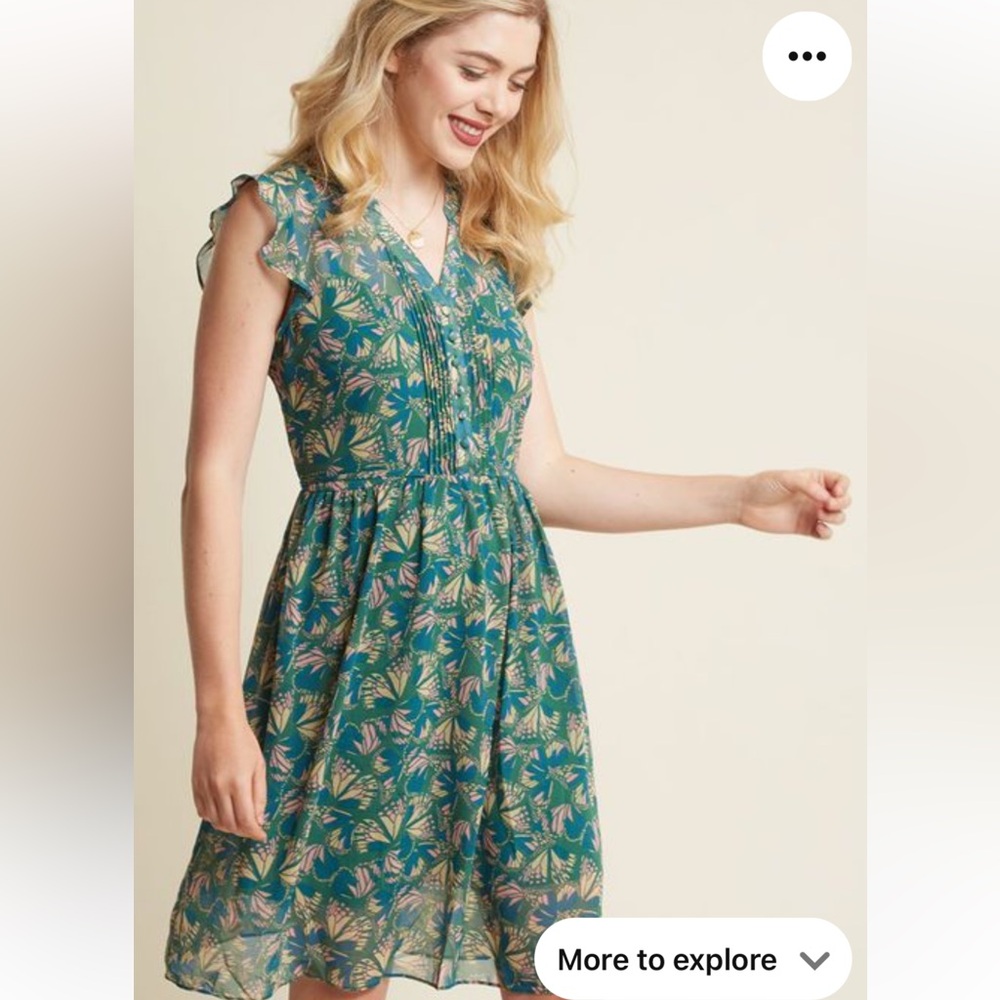 ModCloth Spring Butterfly Sheer Overlay Dress Size XL